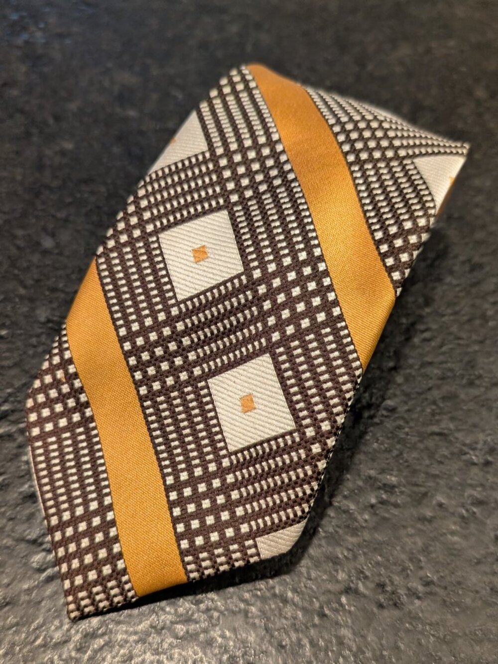 Vintage A. Sulka & Company Men's Tie Gold Brown White Squares Geometric